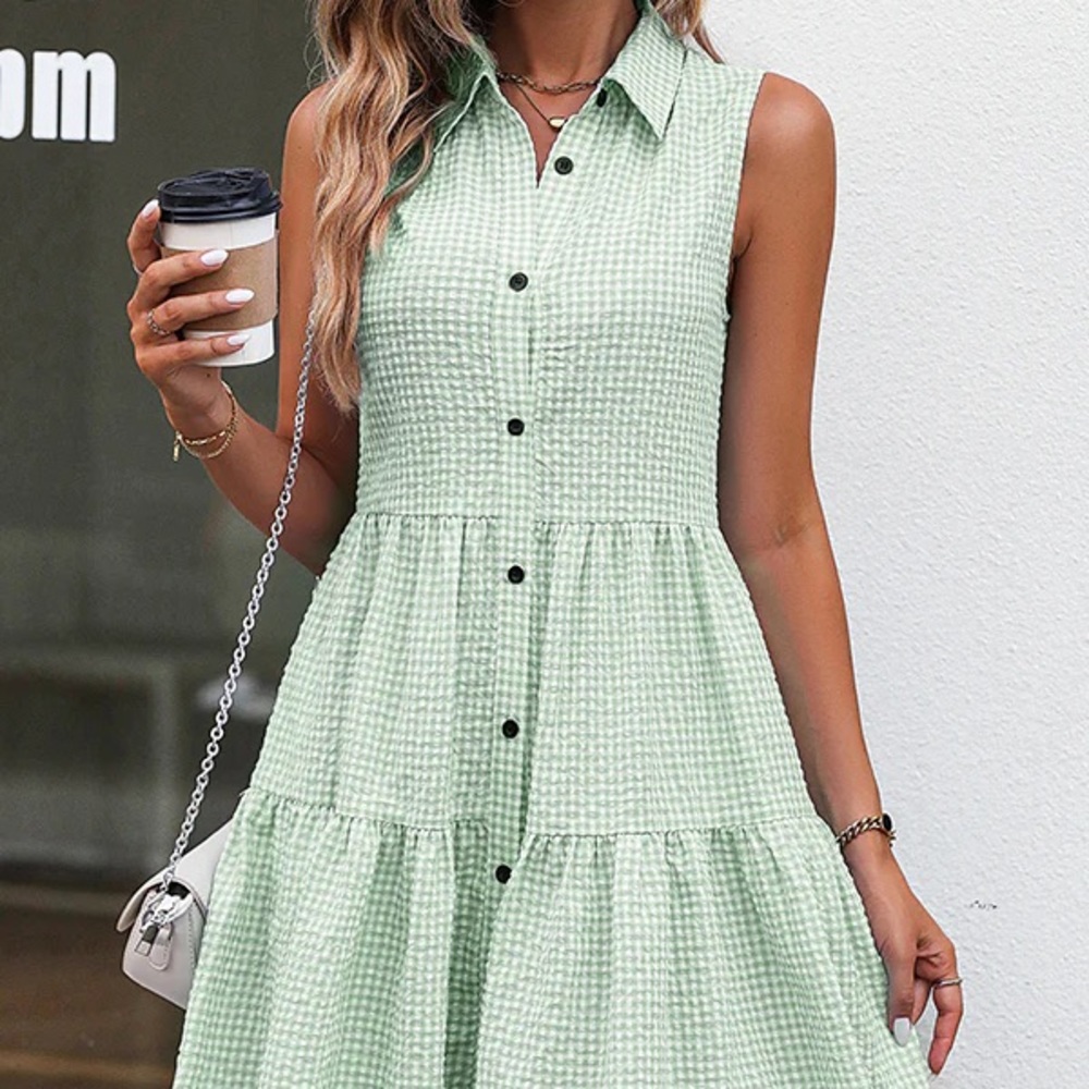 Green Gingham Sleeveless Dress